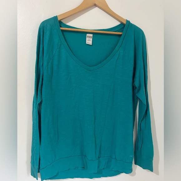 PINK Victoria's Secret Tops - PINK Victoria's Secret Teal Long Sleeve V-Neck Top